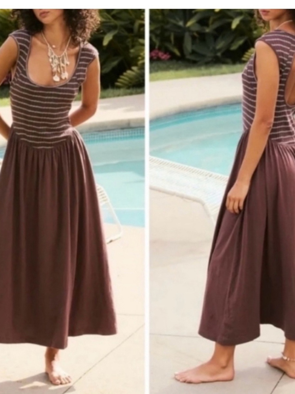 Free People Alana Open Back Striped Midi/Chocolate